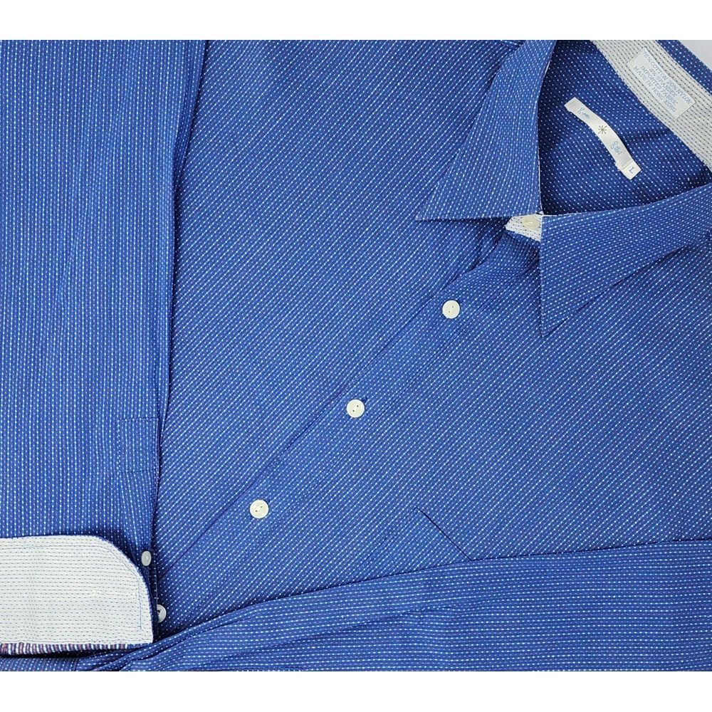 Burma Bibas Shirt Men's Large Blue Micro Dot L/S Button Up Stretch Flip Cuff EUC